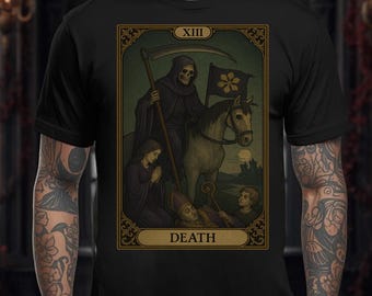 Death Tarot Card T-Shirt | Gothic Occult, Mystic Tarot Art Tee, Halloween, Witchy Fashion, Spooky