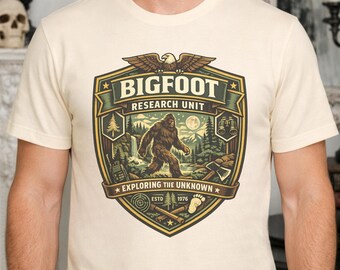 Bigfoot Research Unit Shirt, Cryptid National Park Tee, Sasquatch Ranger Badge Shirt, Vintage Outdoor Explorer Graphic T-Shirt
