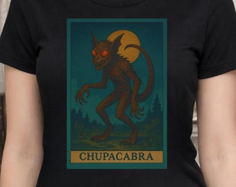 Chupacabra Tarot T-Shirt, Cryptid Occult Shirt, Gothic Paranormal Art, Dark Folklore Aesthetic