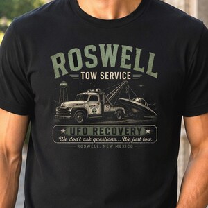 Roswell UFO Recovery Shirt, Roswell Tow Service Tee, Alien Recovery Graphic T-Shirt, Retro UFO Conspiracy Shirt, Roswell New Mexico Tee