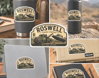 Roswell Towing Company Sticker, UFO Recovery Vinyl Decal, Roswell Alien Sticker, Area 51 Humor Decal, Conspiracy Sticker, Weird Americana