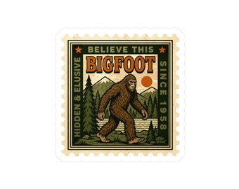 Bigfoot Sticker, Sasquatch Vinyl Decal, Believe Bigfoot Sticker, Cryptid Sticker, Retro Forest Art, Bigfoot Gift, Weird Americana