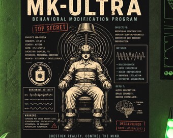 MK-Ultra Poster, Vintage CIA Conspiracy Art Print, Retro Mind Control Decor, Declassified Government Program Poster, Weird Americana Artwork