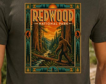 Redwood National Park Bigfoot Shirt, Sasquatch Forest Tee, California National Park Hiking Shirt, Cryptid Gift