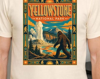 Yellowstone National Park Bigfoot Shirt, Sasquatch National Park Tee, Vintage Hiking Shirt, Cryptid Lover Gift