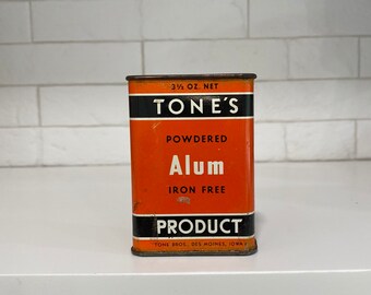 Tones Alum Spice Tin Des Moine Iowa Vintage Orange and Black kitchen decor