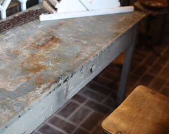 zinc table top antique farmhouse industrial galvanized or zinc top one drawer desk potting table table top etsy zinc table top antique farmhouse industrial galvanized or zinc top one drawer desk potting table table top etsy