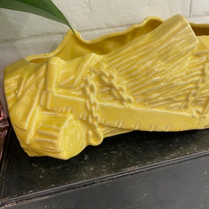 McCoy Yellow Log Saw Chain Planter signed Vintage 1954 image 3