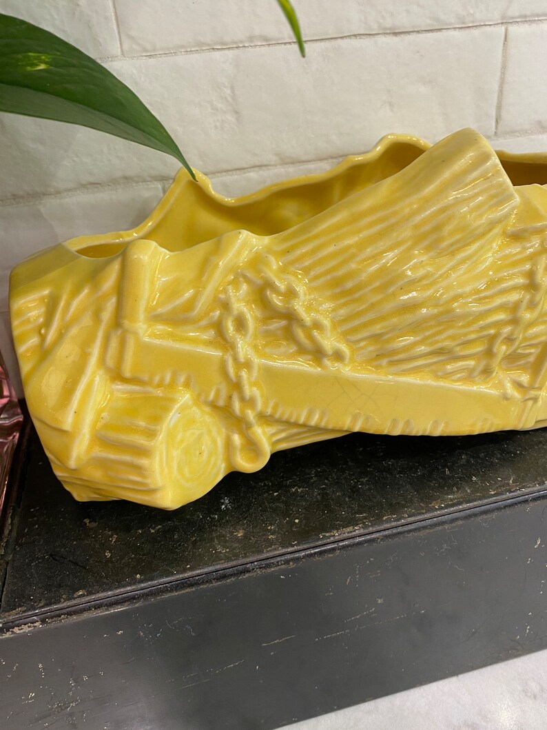 McCoy Yellow Log Saw Chain Planter signed Vintage 1954 image 3