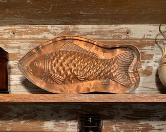 Rare Michael Bonne 1988 Copper Tin lined Fish Pan Mold Aspic Jello mold signed & dated