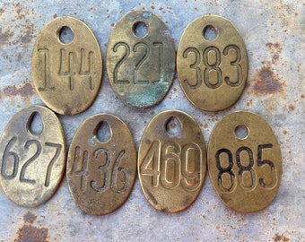 Brass Dairy Cow Tag Farm Find 3 numbers Vintage Antique Early 1900s