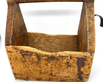 Wood Tool Caddy Carrier w hook Handmade Vintage Antique Primitive