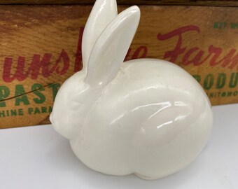 White Ceramic Bunny w cotton tail Vintage