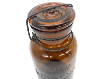 Putnam 249 Lightning Canning Ball Jar Amber Brown w glass lid