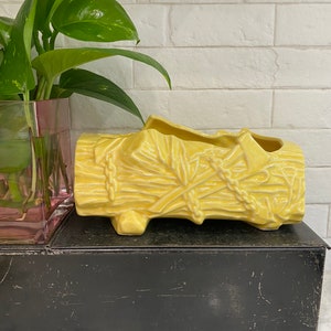 McCoy Yellow Log Saw Chain Planter signed Vintage 1954 image 2