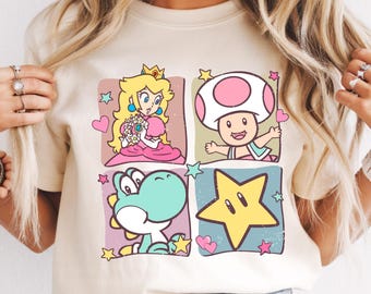 Comfort Colors Vintage Super Mario Shirt, The Super Mario Bros Movie, Mario Trip Shirt, Cute Super  Mario Yoshi Princess Peach Shirt