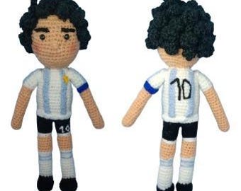 Amigurumi DIEGO MARADONA 12" Handmade Stuffed Crochet Toy Doll , Argentina Action Figure , Art Plush , cloth fleece fabric rag