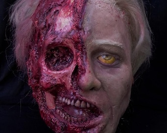 Maschera in lattice con faccia strappata, costume cosplay, Halloween, horror, zombie, Walking Dead, twd, busto, testa