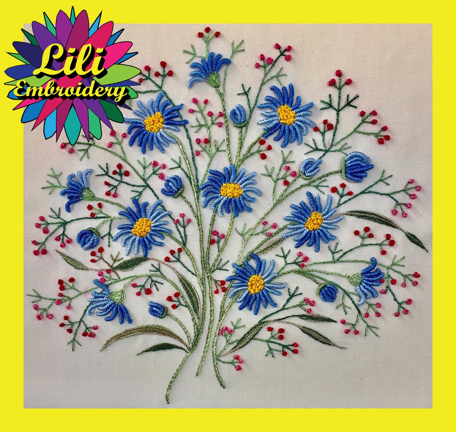 Lili Blue Desert Daisies, an Advanced Brazilian Embroidery Pattern Etsy