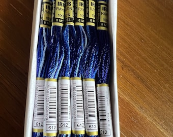 Variegated Iris Rayon Thread #612 (Ocean Blue), sold individually.