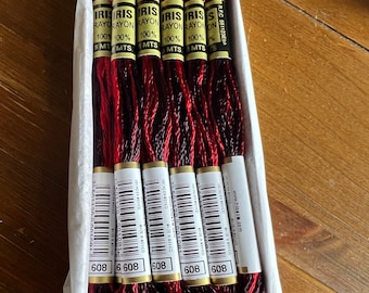 Variegated Iris Rayon Thread #608 (Deep Red), Sold Individually.