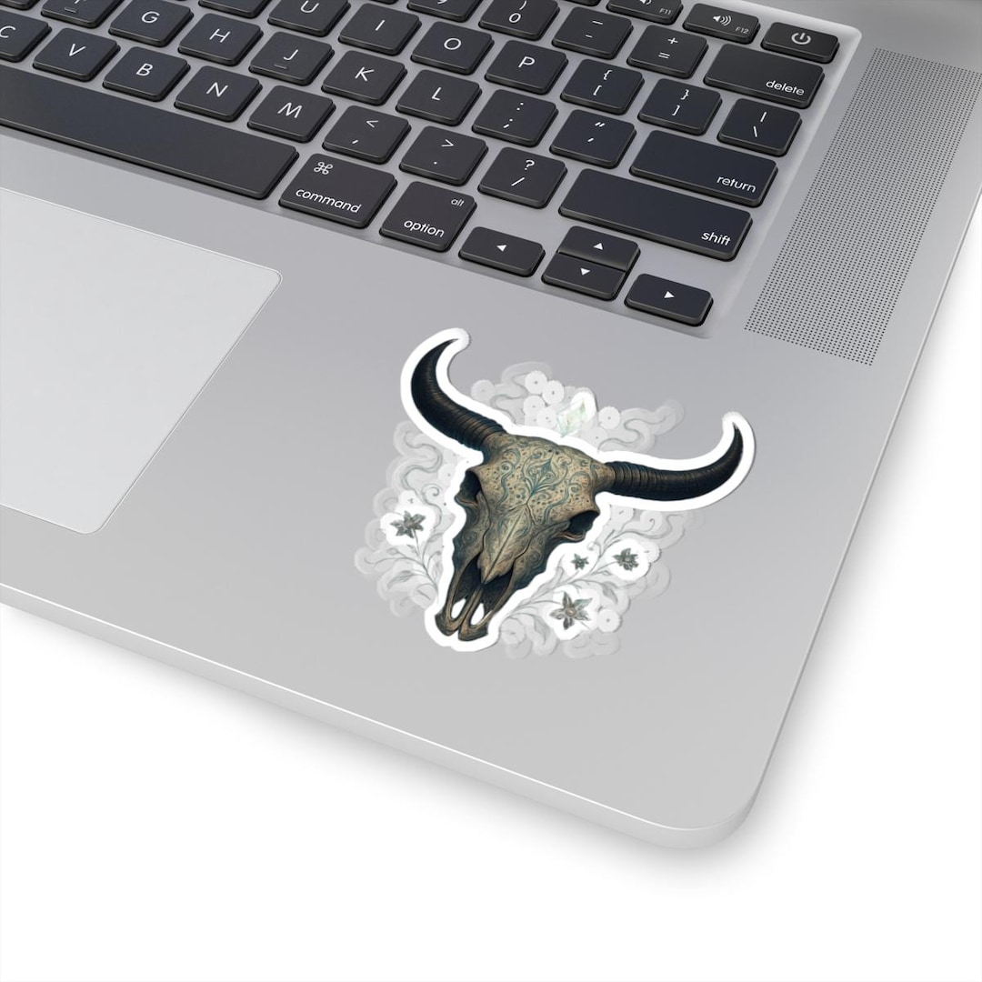 Ornate Bull Skull Sticker | Western Skull Decal, Floral Western Art - Etsy