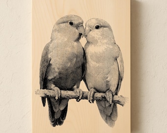 Plik z grawerunkiem "Miłosne Ptaki" | Grawerunek laserowy "Para Ptaków" w formacie PNG SVG JPG | Romantyczny projekt grawerunku na drewnie z ptakiem | Cyfrowe pobieranie grafiki wycinanej laserowo