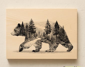Laser Engraving File Bear Forest Svg Png Jpg | Glowforge xTool LightBurn Digital Download | Wildlife Cabin Wood Sign Wall Art Decor Design