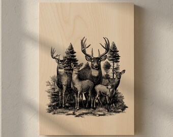 Deer herd Engraving PNG | Wildlife Clipart | Digital File for CNC Laser Engraving & Craft Projects