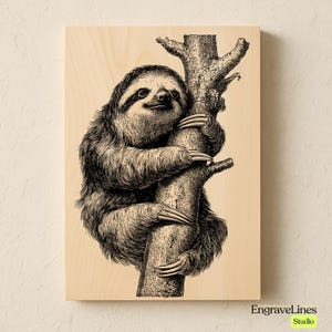 Laser Engraving File Sloth SVG PNG JPG | Glowforge xTool LightBurn Digital Download | Cute Animal Wood Sign Wall Art Design