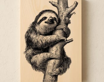 Laser Engraving File Sloth SVG PNG JPG | Glowforge xTool LightBurn Digital Download | Cute Animal Wood Sign Wall Art Design