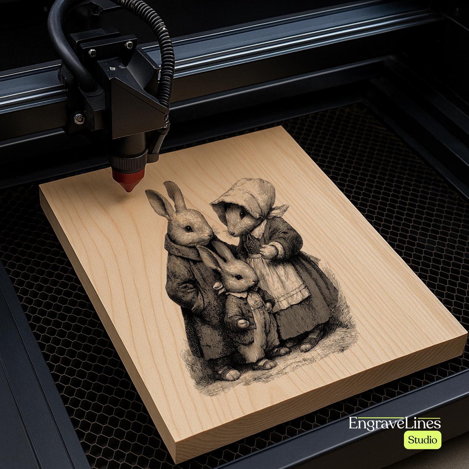 Rabbit Engraved Rabbit Family Engraving Design | Laser Engraving File PNG SVG JPG ...