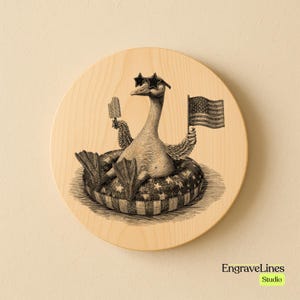 Vaterländische Gans SVG PNG JPG | Lustige 4th of Jul Enten Laser Gravurdatei | Amerikanische Flagge Pool Float Bird Art | Sommer Urlaub Holz Plakette