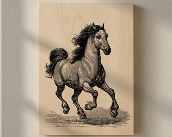 Laufendes Pferd Gravur PNG | Holzschnitt Wildtiere Kunst | Digitale Datei für die CNC Lasergravur
