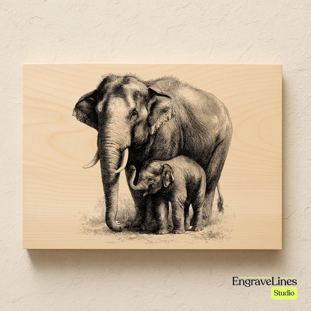 Elephant and Baby Engraving Design | Wildlife Laser Engraving PNG SVG ...