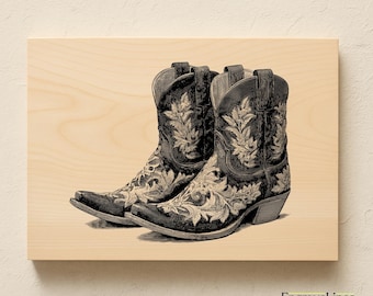 Western Cowboy Boots Engraving Design | Vintage Cowboy Boot Laser Engraving File | PNG SVG JPG | Rustic Western Wall Art Digital Download