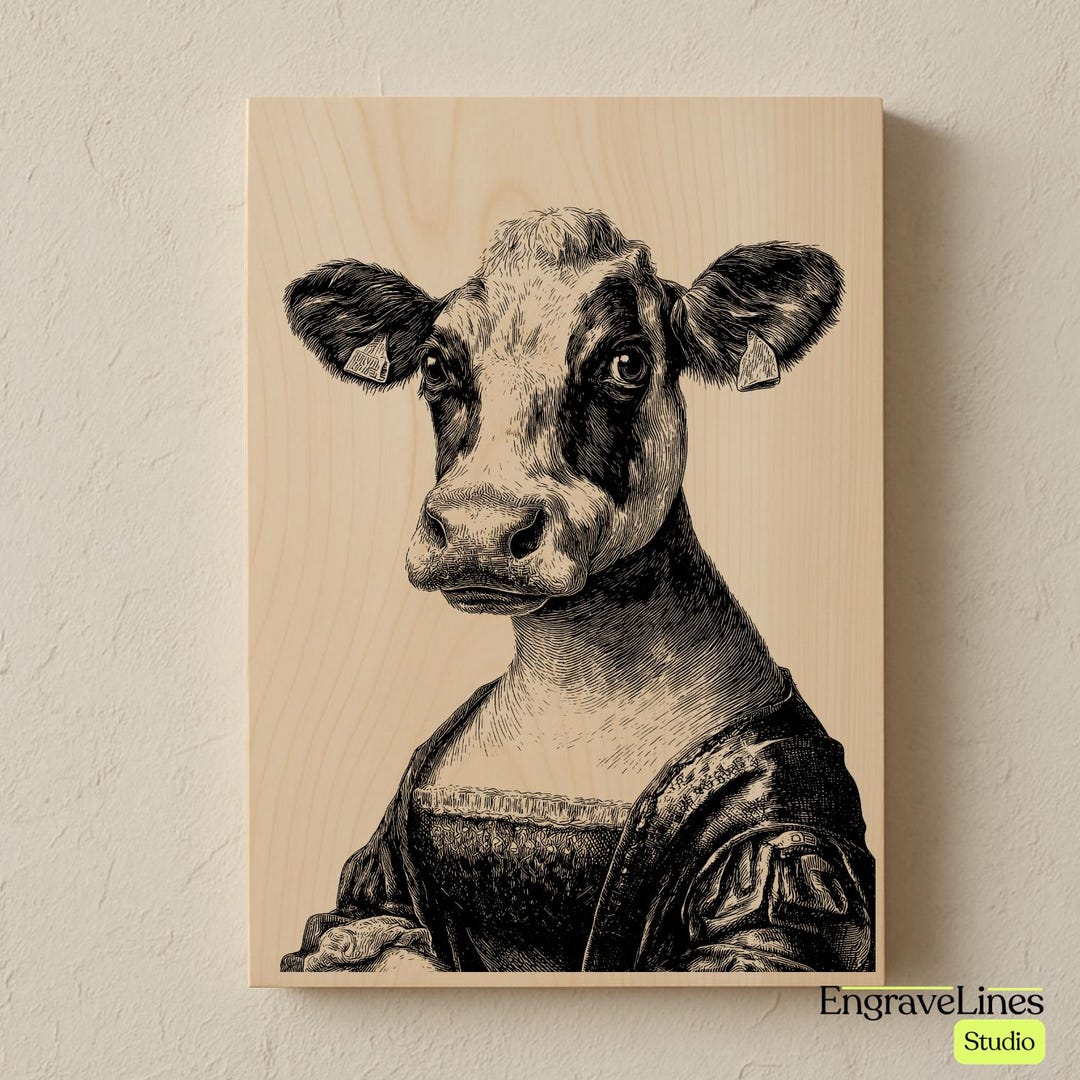 Laser Engraving File Cow Mona Lisa Portrait Svg Png Jpg | Glowforge ...
