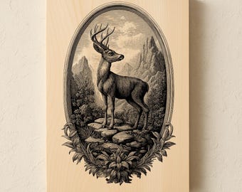 Vintage Stag Engraving Design | Rustic Wildlife Art (SVG, PNG, JPG)