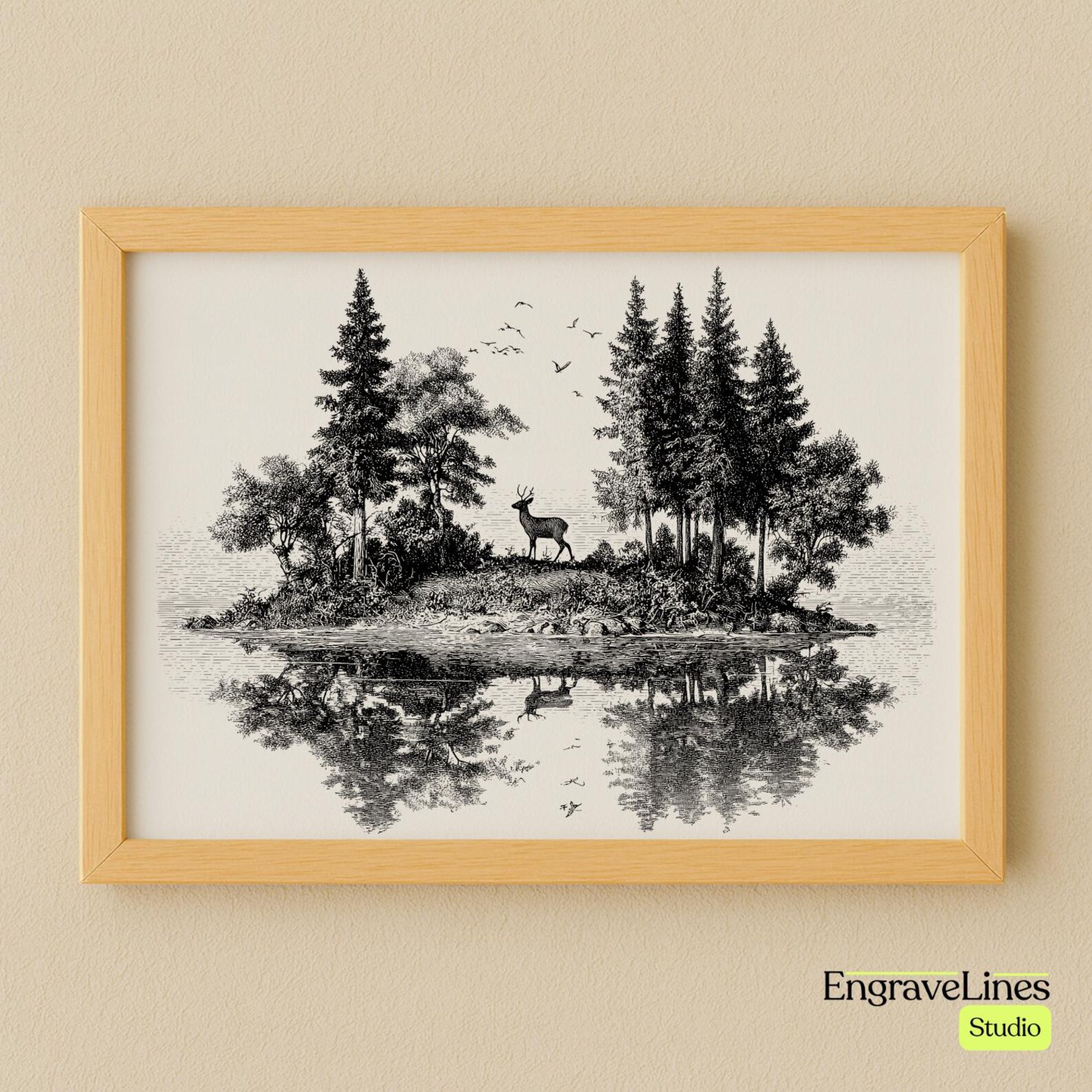 Deer Forest Engraving Design | Vintage Woodland Art (PNG SVG JPG) - Etsy