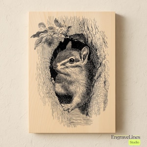 Chipmunk Laser Engraving File PNG_SVG_JPG | Woodcut Art | Digital File for Craft Projects