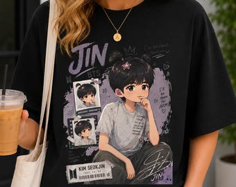 Chemise Jin, t-shirt fan art kpop mignon, t-shirt graphique de style anime, cadeau pour amateur de musique pop coréenne, t-shirt unisexe