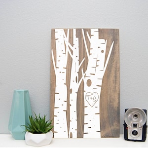 12 X 18 Wood Sign | Carved Initials Birch Tree | Stained and Painted - Etsy