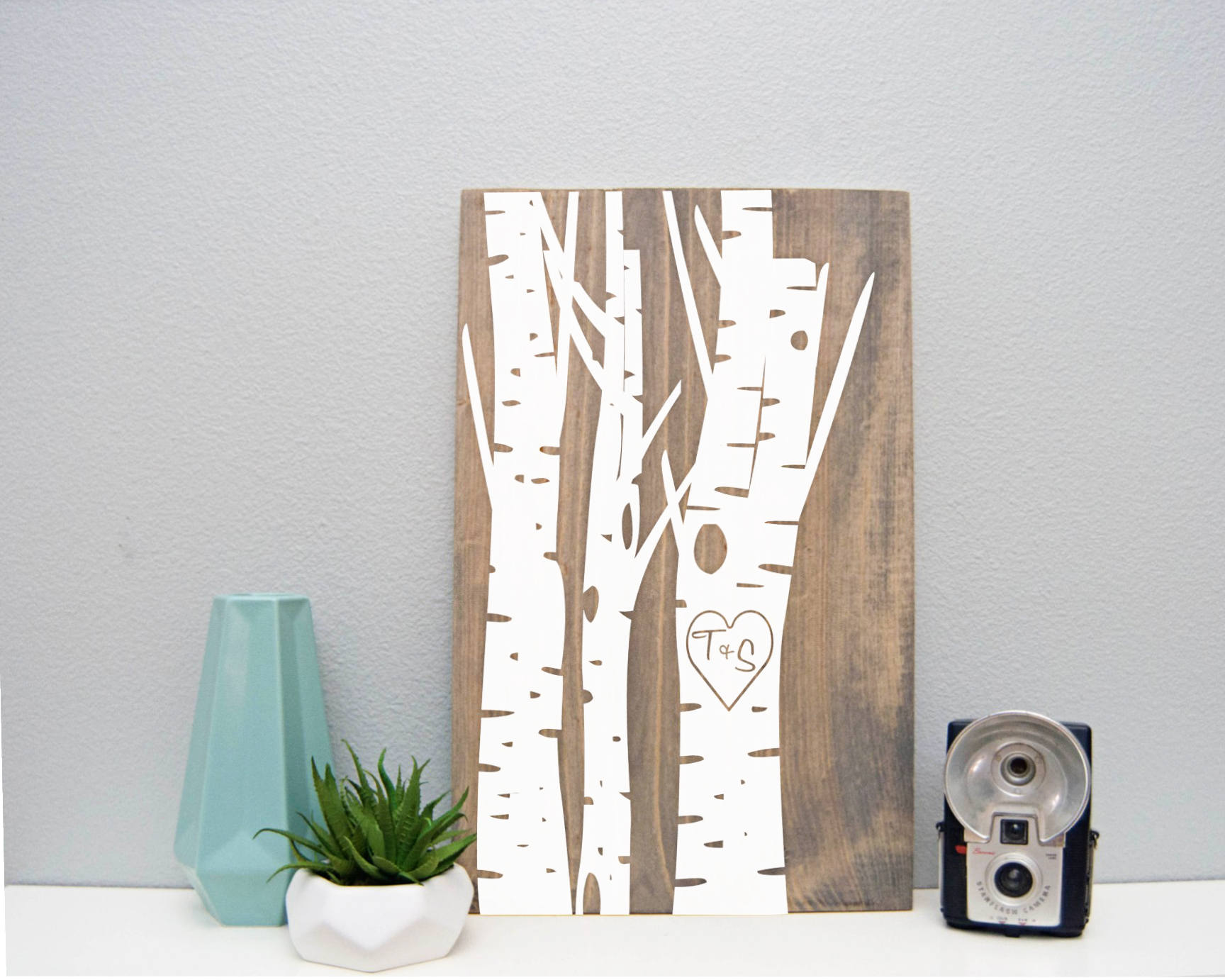 12 X 18 Wood Sign Carved Initials Birch Tree Stained and - Etsy