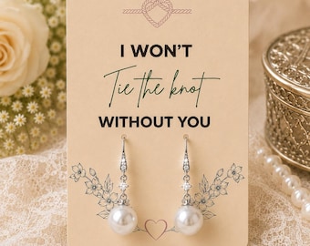 Bridesmaid Pearl Earring Proposal Card Wedding Jewelry Bridal Party Gift Set Maid of Honor Crystal Rhinestone Accessory Bride Squad