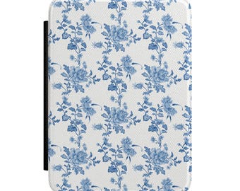 Blue Floral Toile Kindle Case | Vintage Rose Pattern, Protective Cover