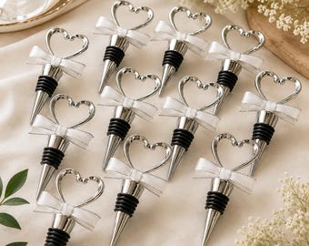 Wedding Favor Gift Bridal Shower Present Wine Bottle Stopper Heart Shaped Silver Anniversary Kitchen Accessory Romantic Valentine Drink Seal