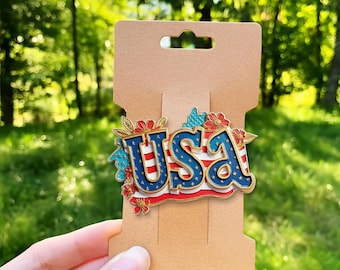 USA Acrylic Hair Clip, Patriotic Letter Hair Claw, 4th of July Hair Accessory, American Flag Gift, Summer Clip