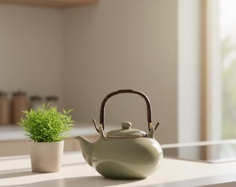 Tetera de cerámica con mango de ratán, tetera japonesa para té de hojas sueltas, 900 ml.