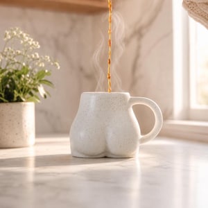 Female Body Ceramic Mug Speckled Cream, Booty Coffee Cup Boho Aesthetic, Sculptural Naked Lady Mug, Body Positive Gift for Her