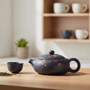 Teiera giapponese Kyusu blu funky fatta a mano